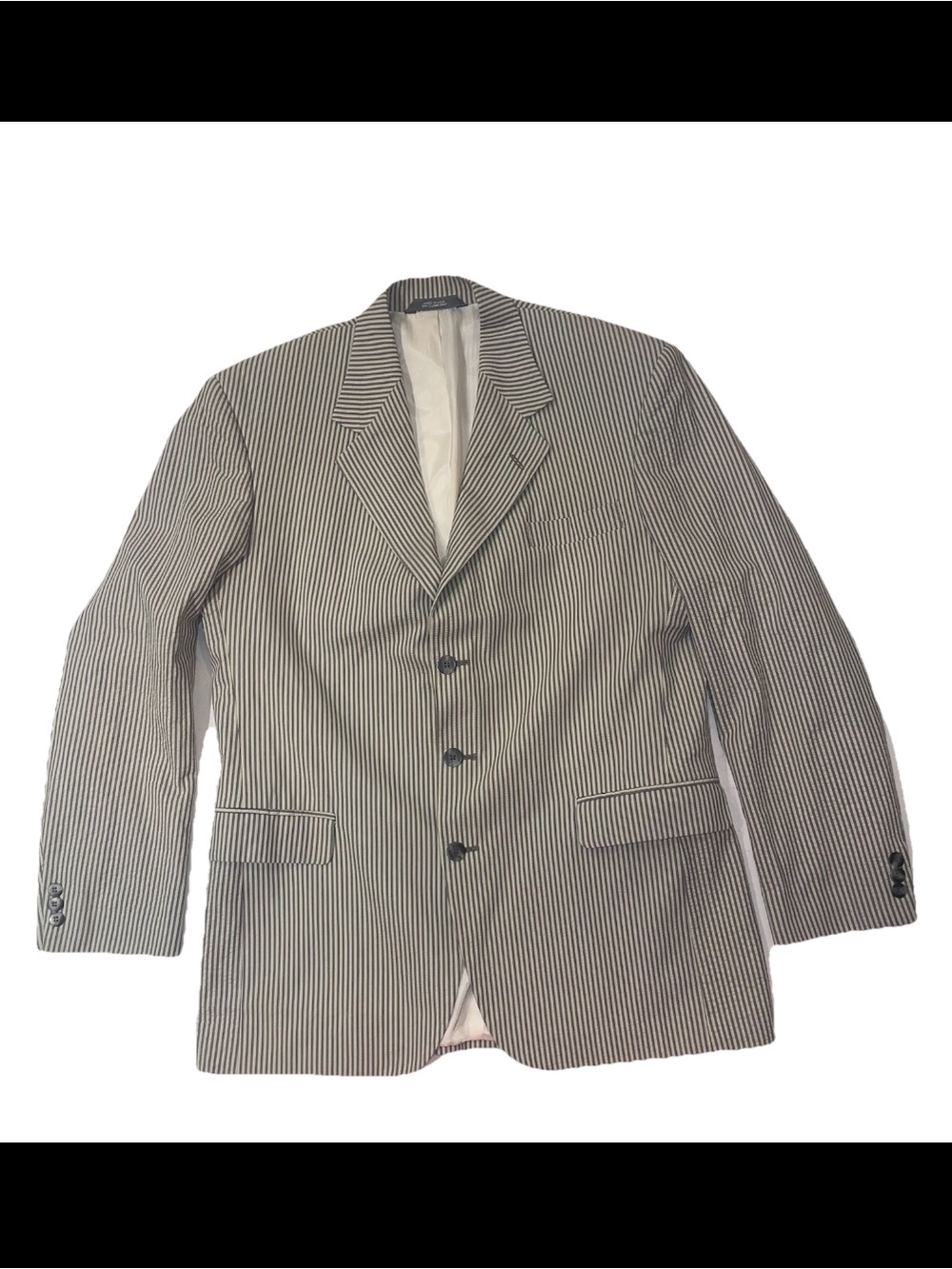 Vintage Men's seersucker Striped Blazer gray & cream Classic   made USA